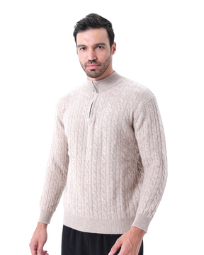 Suéter 100% Cashmere Tricotado com Zíper Meio