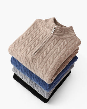 Suéter 100% Cashmere Tricotado com Zíper Meio